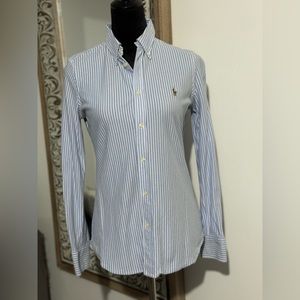 Ralph Lauren - Women’s Oxford shirt Size Medium, striped blue/white